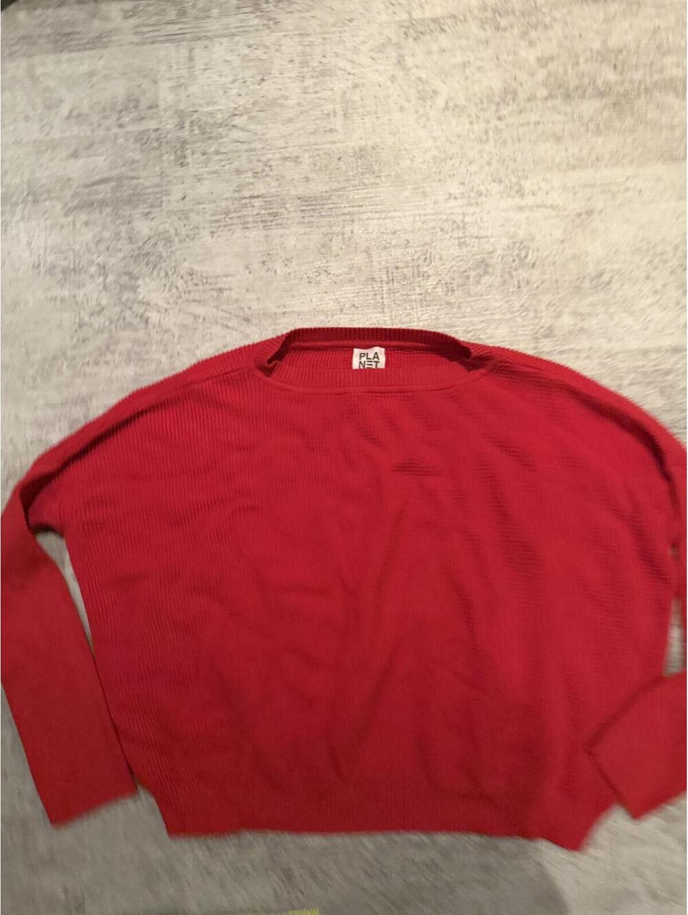 Planet By Lauren G Cotton Red Waffle Knit Long Sleeve Top One Size Fits All